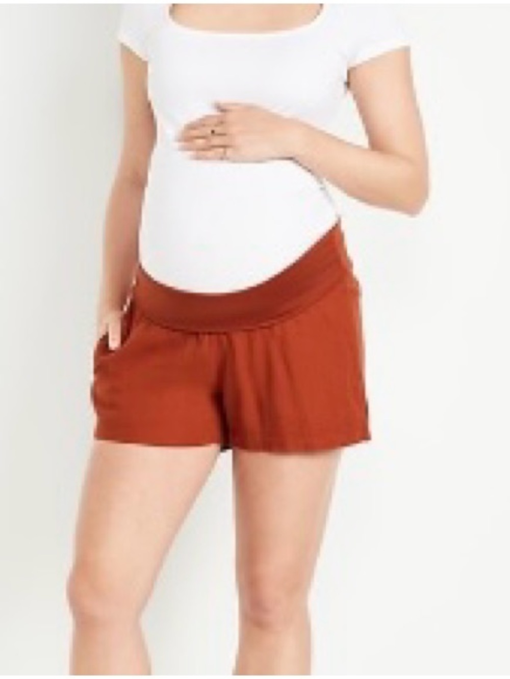 Old Navy Maternity Rust-Red Comfort Waist Linen Pull On Shorts Sz L 3.5” inseam